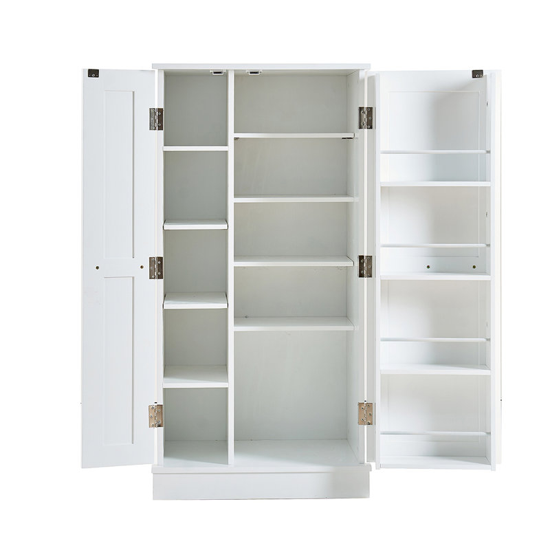 Armoire de rangement pour garde-manger, garde-manger autoportant avec portes et tablettes réglables, petit garde-manger pour cuisine, salle de bricolage pour salle à manger (blanc)