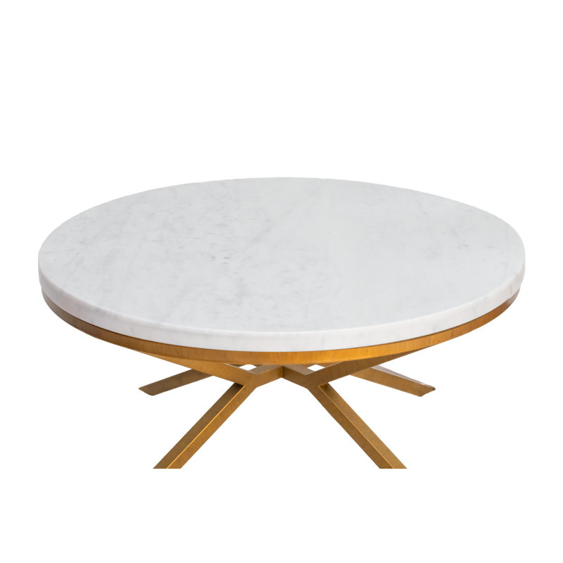 Vito 40" Round Coffee Table, 18" H x 40" L x 40" W, Carrera Marble/Gold