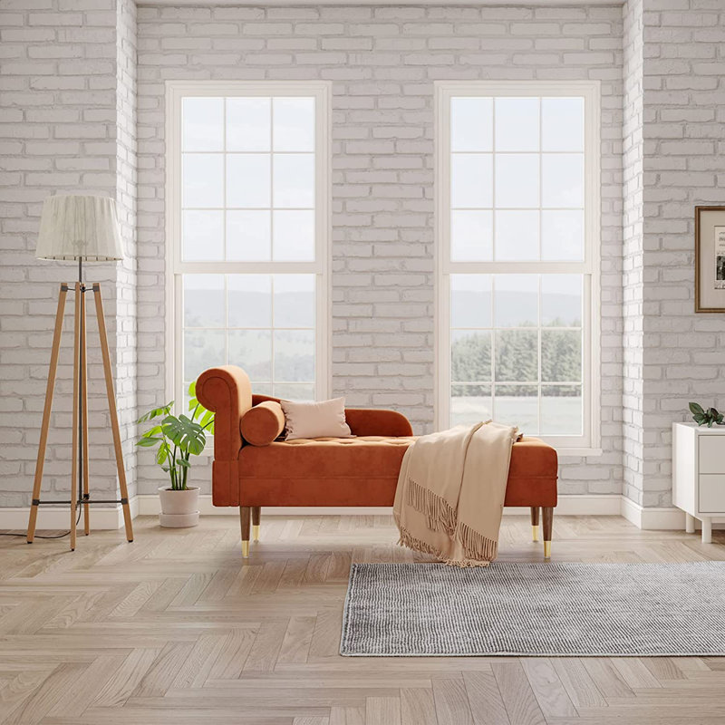 Hymes Velvet Chaise Lounge, Orange