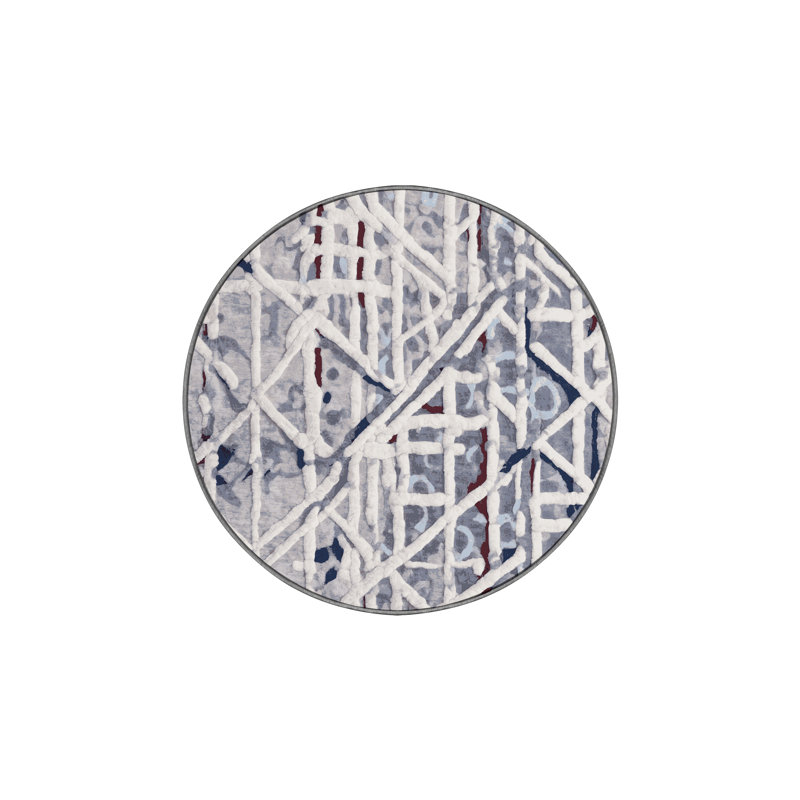 Machine Washable Gray Area Rug, Round 6'