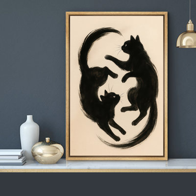 Playful Black Cats Art - Pictures Framed Canvas Print Wall Art