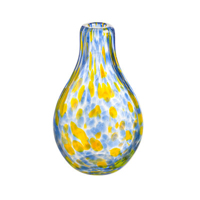 Vase en verre, bleu / jaune