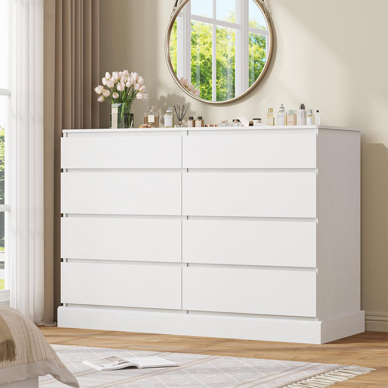 Victoir 51.5 " W 8 - Drawer Dresser Chest of Drawers, Double Dresser for Bedroom with 8 Drawers, White, White
