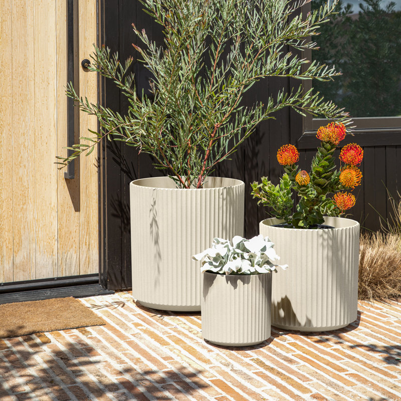 Demi Series Fluted Round Pot Planter, Sand