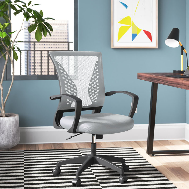 Fauteuil de bureau ergonomique à hauteur réglable et pivotant avec accoudoir lombaire pour bureau personnel, Gris foncé