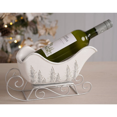 Resin and Metal Silver Sparkle Sleigh Wine Bottle Ornament
