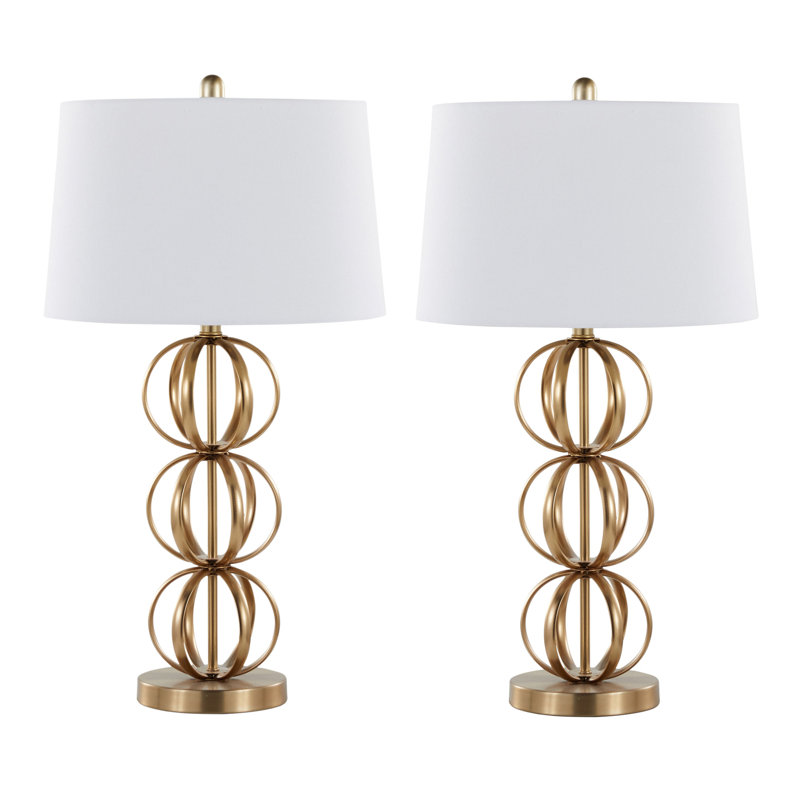 Lampe de table contemporaine 29 po en métal avec abat-jour en métal doré et lin blanc - ensemble de 2