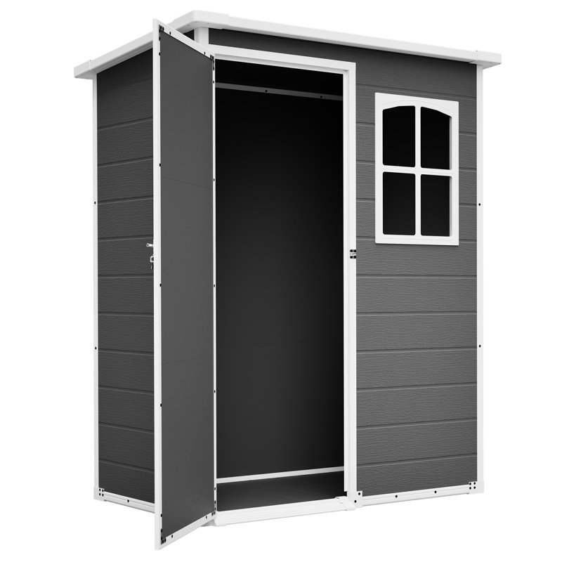 Abri de jardin en résine grise de 152 x 91 cm (5 x 3 pi), résistant aux intempéries et facile à monter, pour une utilisation sur la pelouse. Fermeture sécuritaire, structure stable, rangement pour outils.