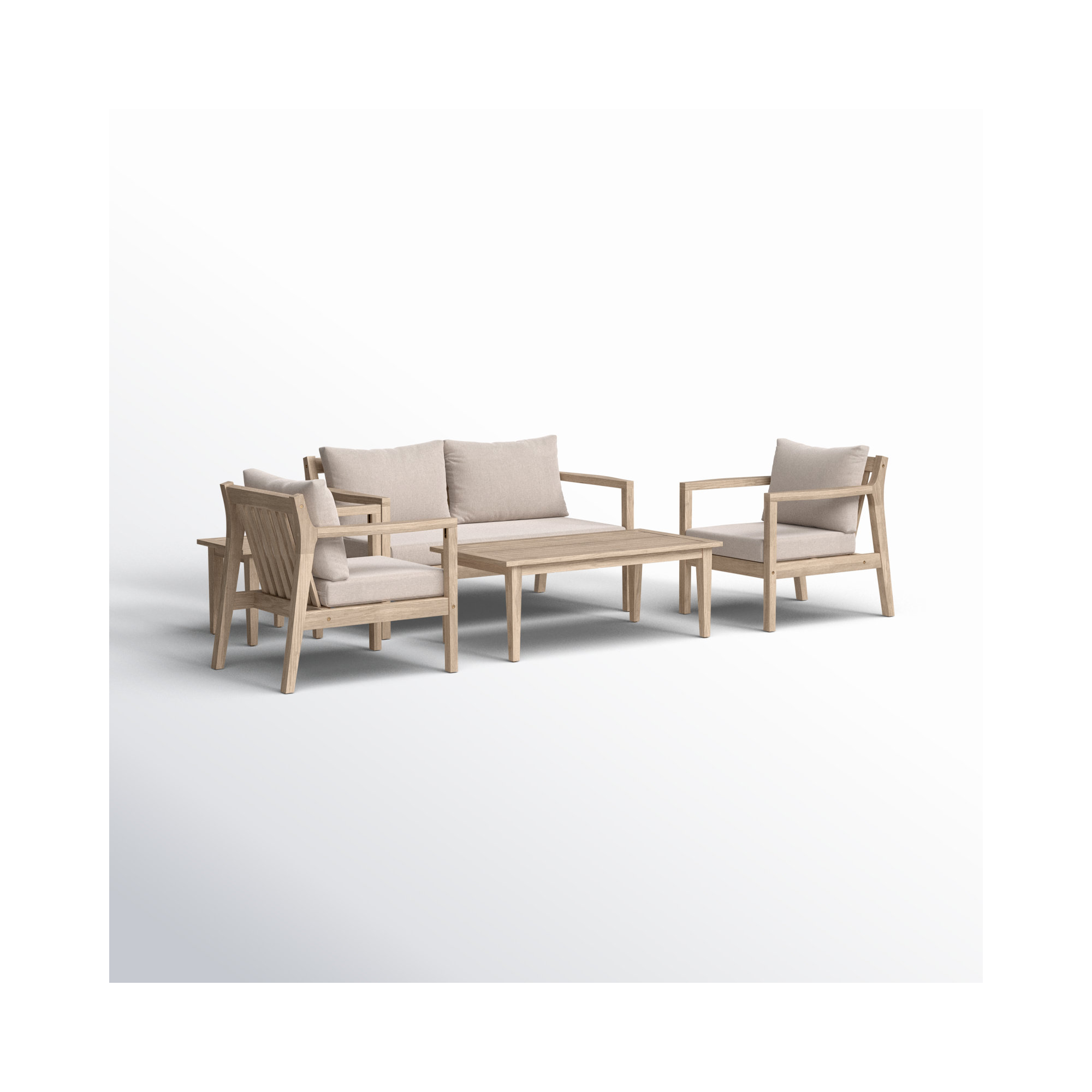Amina 5 Piece Outdoor Acacia Sofa Seating Group with Cushions, Beige