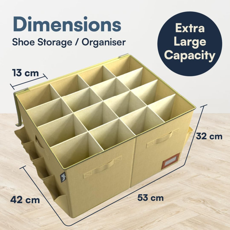 16 Pair Shoe Storage Box, Beige