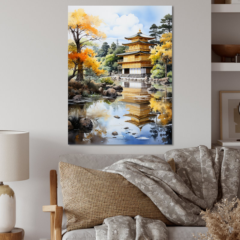 Japon Art Golden Pavilion I - Décoration murale japonaise en métal, H 32 po x l 24 po x P 1 po