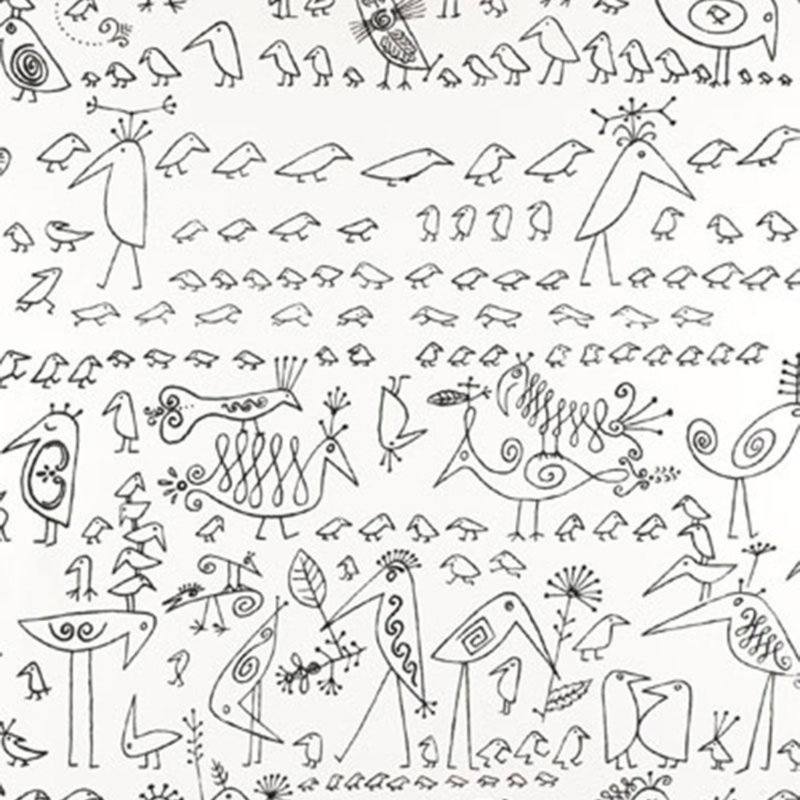 Aviary Fabric, Black on White