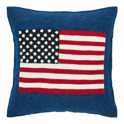 American Flag Hand Felted Wool Pillow  - Navy Blue -14"