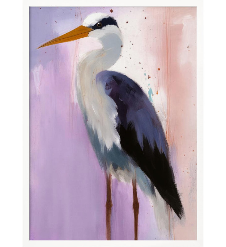 "Cigogne", art mural texturé encadré, Cadre blanc, H 14 po x l 10 po