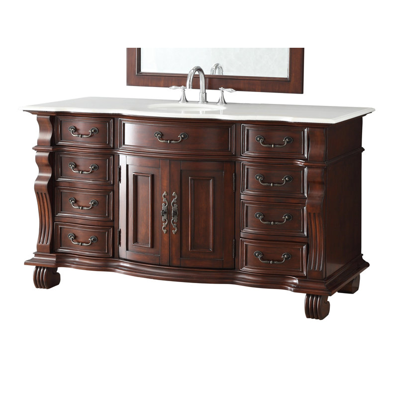 Budde 60'' Single Bathroom Vanity with Marble Top, White Marble