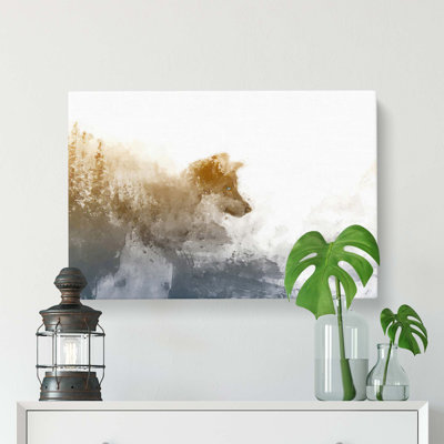 Wolf In The Wilderness In Abstract - Wrapped Canvas Painting