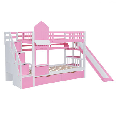 Cadre de lit contemporain pour la maison, lit superposé avec 2 tiroirs, 3 tablettes et 1 glissoire