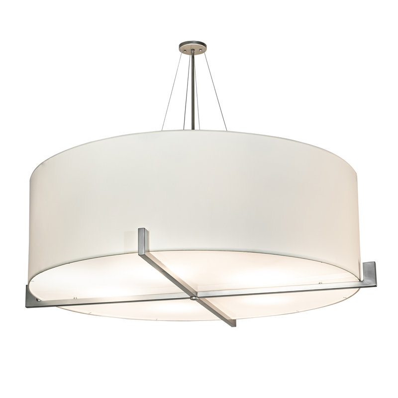 60" White and Nickel Drum Chandelier with Acrylic Shade