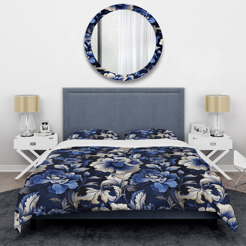 Ensemble de housse de couette bleu victorien néo-gothique, Housse de couette simple + 1 taie décorative stan
