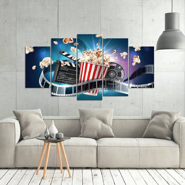 Stupell Industries Cinema Movie Reel Popcorn Entertainment Sign Graphic Art Black Framed Art Print Wall Art, Design by Yvonne Coleman Burney