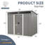 Rangement extérieur en métal 8 pi x 6 pi avec portes coulissantes verrouillables et plaque transparente pour le jardin, pelouse (gris)