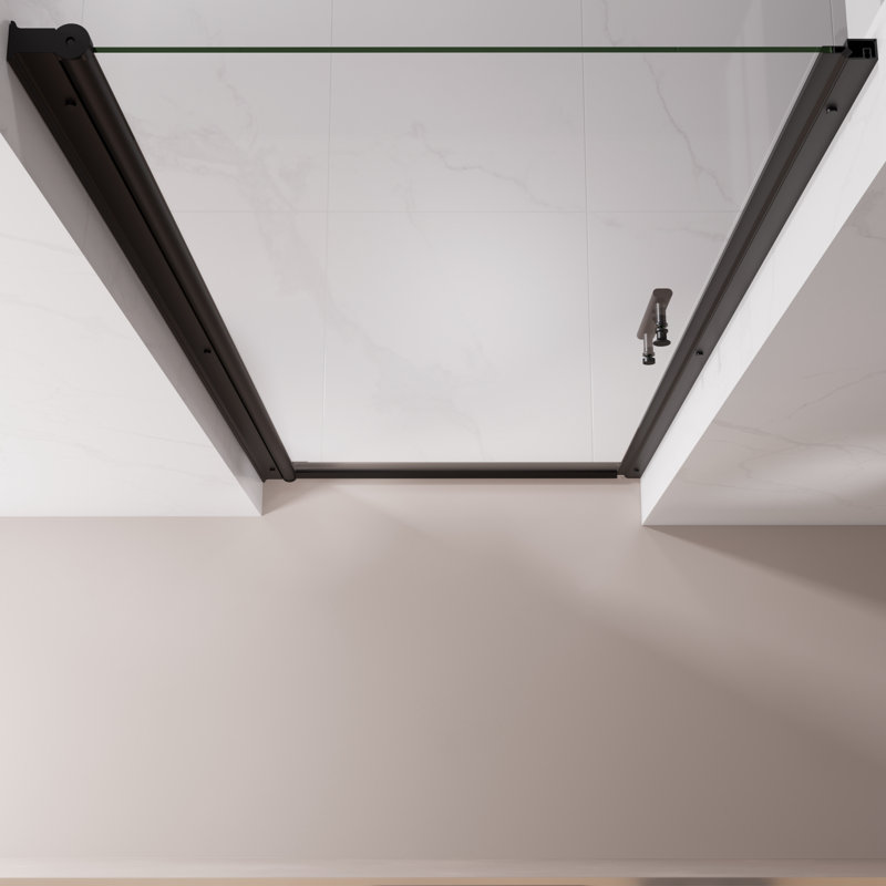 33–34” W x 72” H Matte Black Frameless Pivot Shower Door with Tempered Glass & Reversible Installation