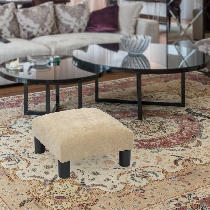 15.7'' Wide Square Footstool Upholstered Ottoman, Milk Yellow Fabric