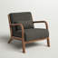 Solid Wood Accent Chair with Lumbar Pillow & Toss Cushion, Linen-Blend Armchair with Square Arms, Mid-Century Lounge Chair for Living Room & Bedroom-1661194109