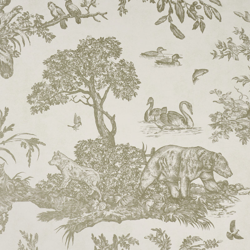 Western Toile Paper Wallpaper Roll, Stone