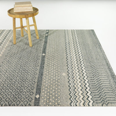 Sabin Blue Chevron Boho Area Rug