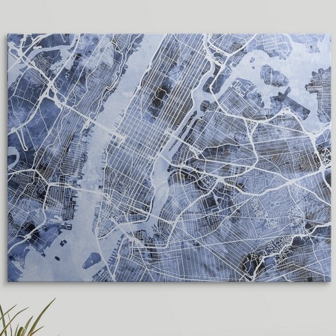 «New York City Street Map» par Bellen, impression, H 27 po x l 36 po x P 1,5 po, Toile