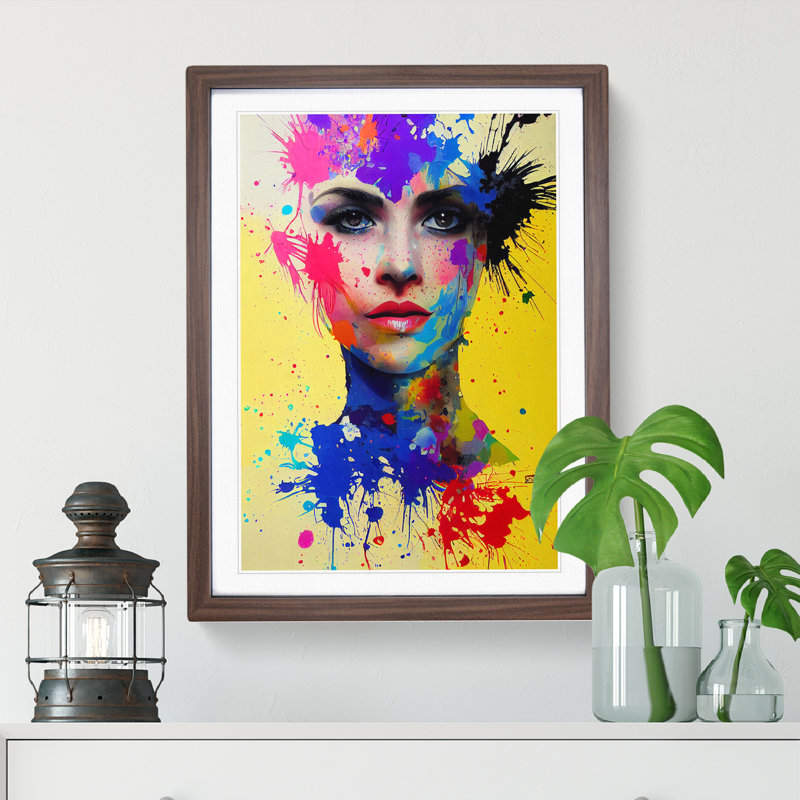 Paint Splashed Woman - Framed Print, 34cm H x 25cm W x 2cm D, Walnut