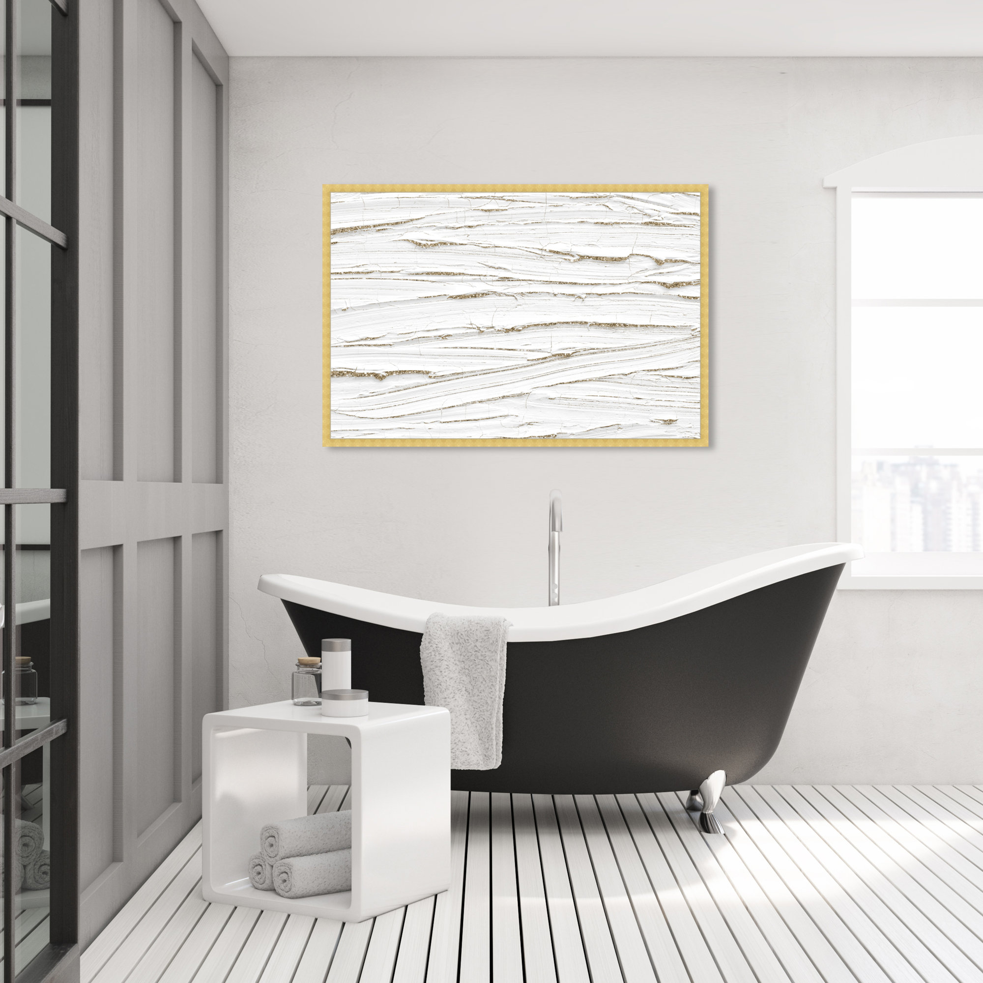 White Texture by Oliver Gal, Gold, 32" H x 47" W