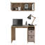 Ensemble de bureau moderne en chêne clair / taupe avec bureau et armoire murale, parfait pour les espaces de travail organisés et un rangement efficace.