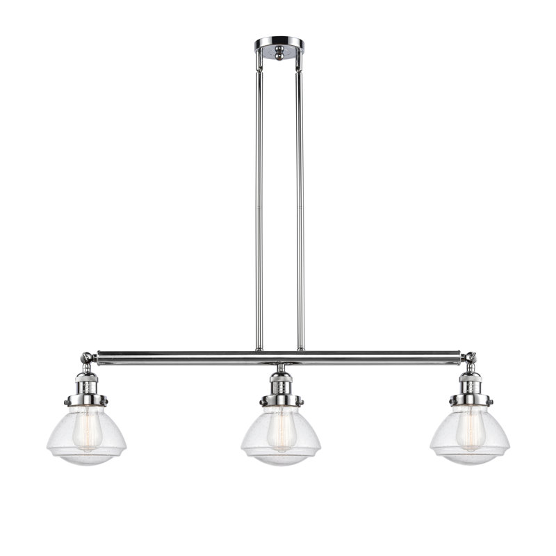 Luminaire suspendu linéaire à 3 lumières pour îlot de cuisine Lemos, Grainé, Chrome poli, Ampoule non incluse