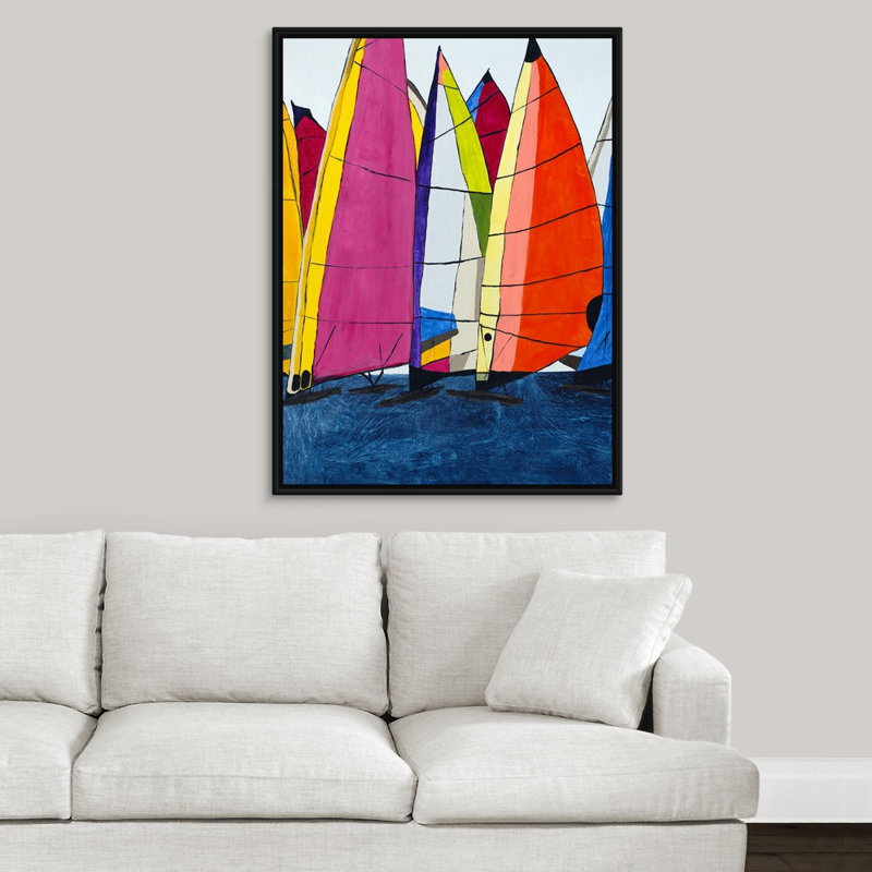« racing the wind ii », peinture sur toile, H 41,7 po x l 31,7 po x p 1,75 po, Cadre flottant noir