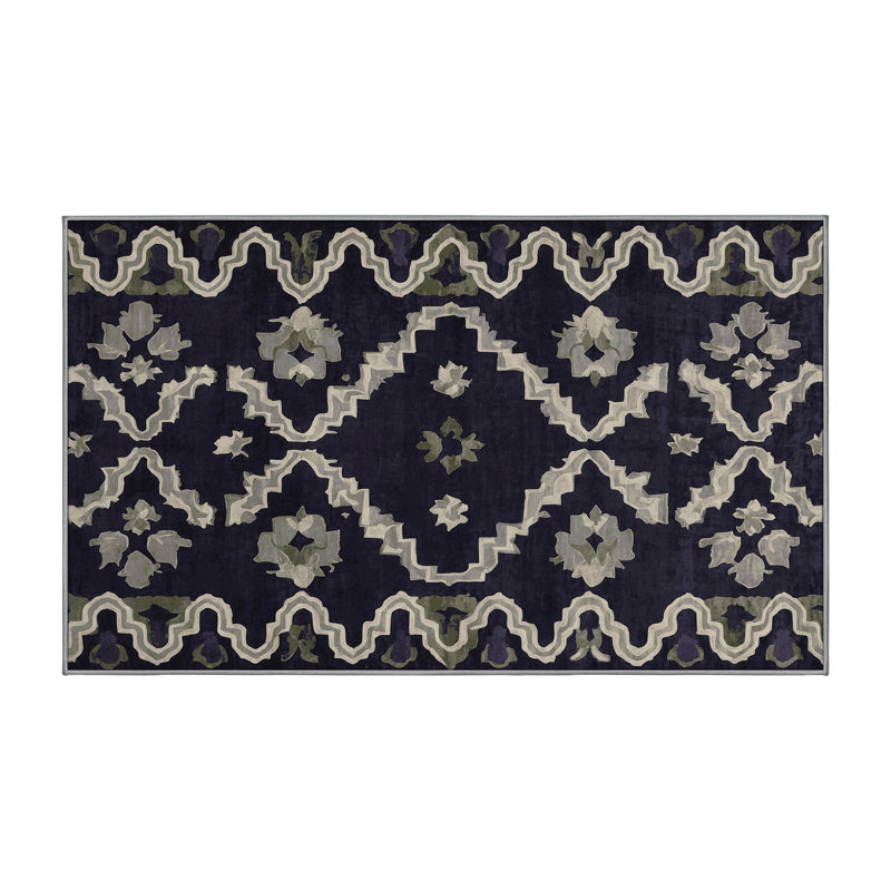 Machine Washable Purple Area Rug, Rectangle 4' x 6'