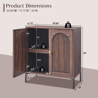 Modern Bathroom Cabinet with Storage, 34" Tall Fluted Arched Wooden Bathroom Storage Cabinet w/Adjustable Shelves