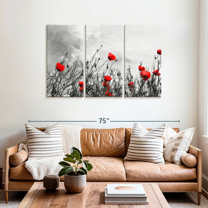 Harnek, fleurs de coquelicots rouges, H 36 po x l 57 po