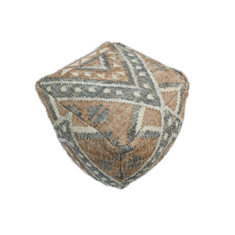 Upholstered Pouf, Brown Jute