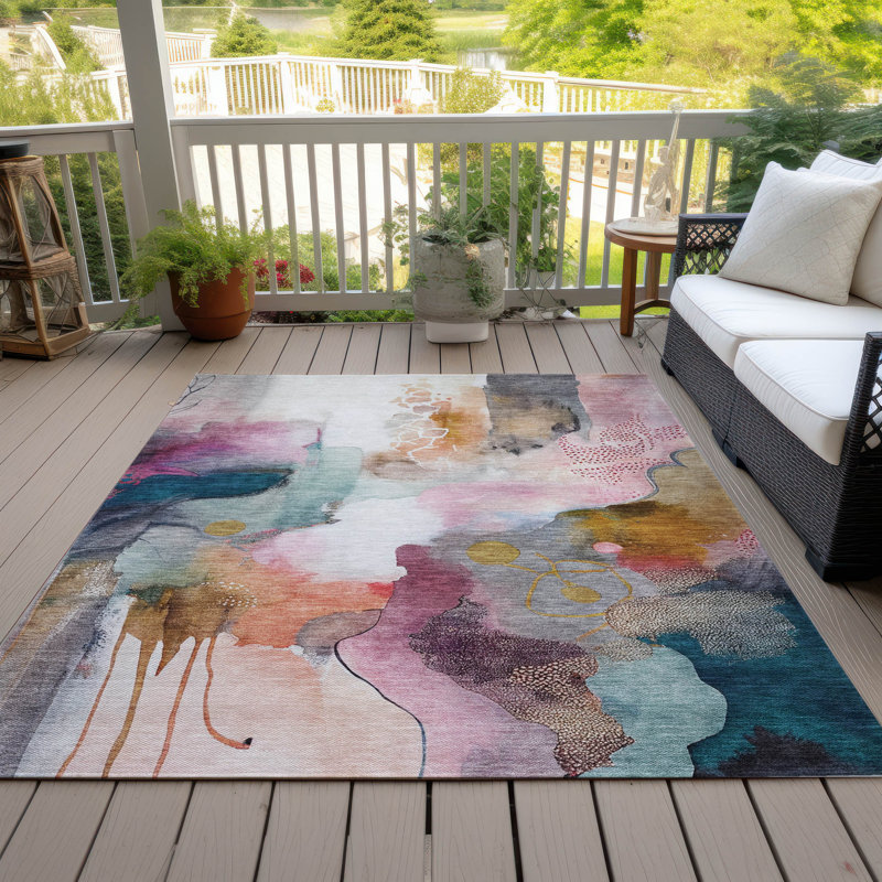 Tapis intérieur / extérieur lavable à la machine Xhevrie, Rectangle 5 pi x 7 pi 6 po