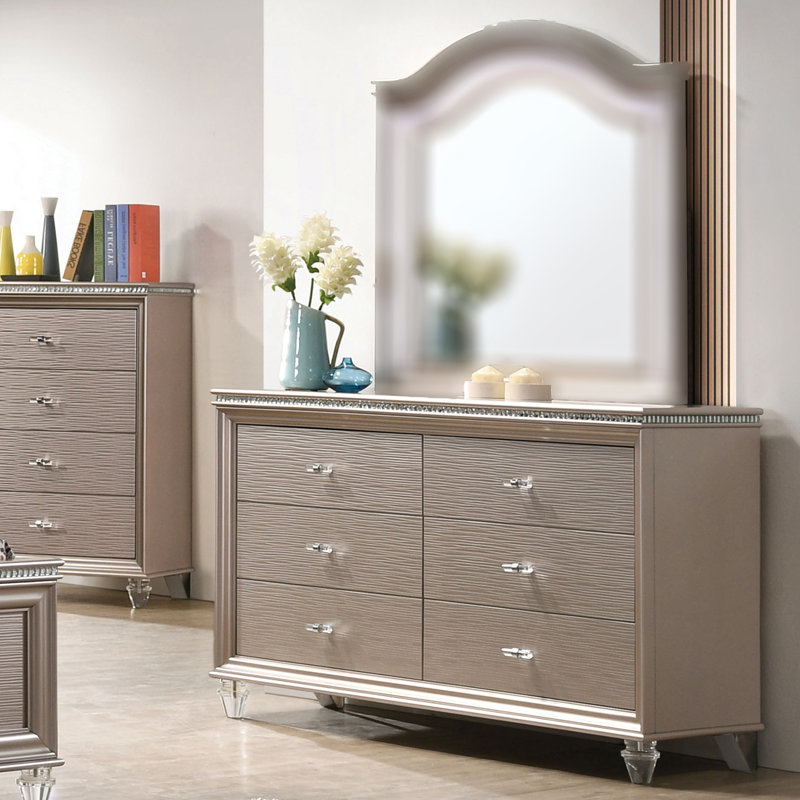 54.1'' W 6 - Drawer Dresser, Rose Gold