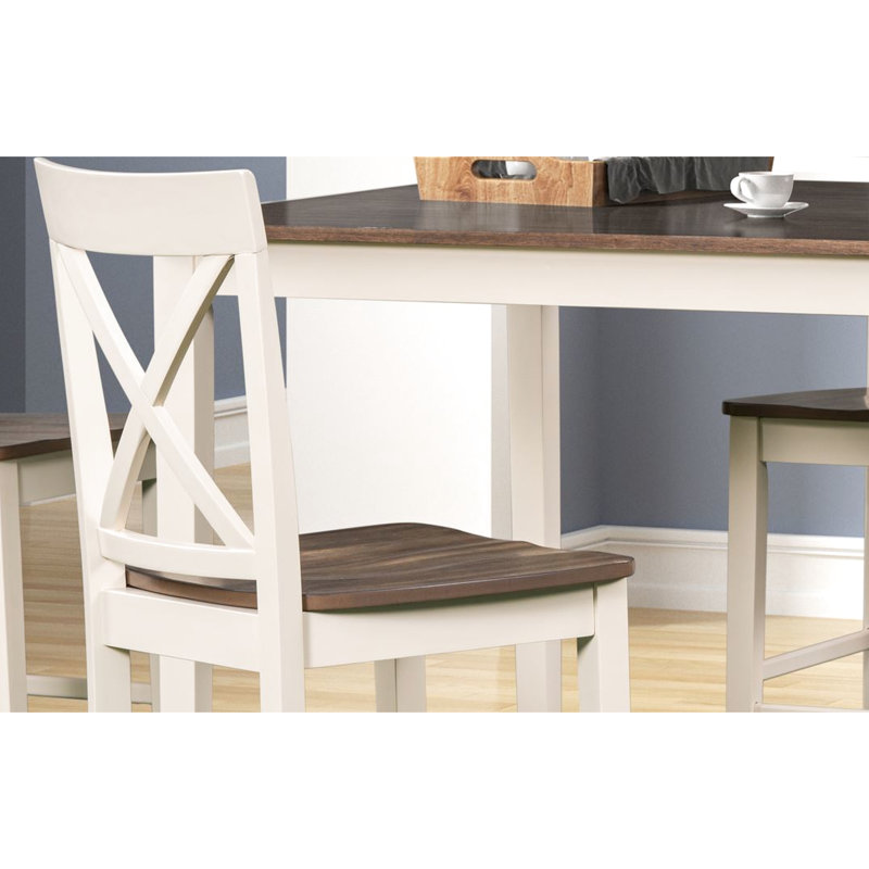 Table bistro et tabourets traditionnels deux pièces noyer et amande, deux meubles hauteur 4 tabourets, design,