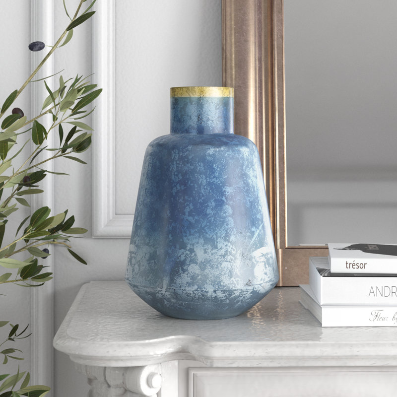 Vase en verre Arduina, Bleu/doré