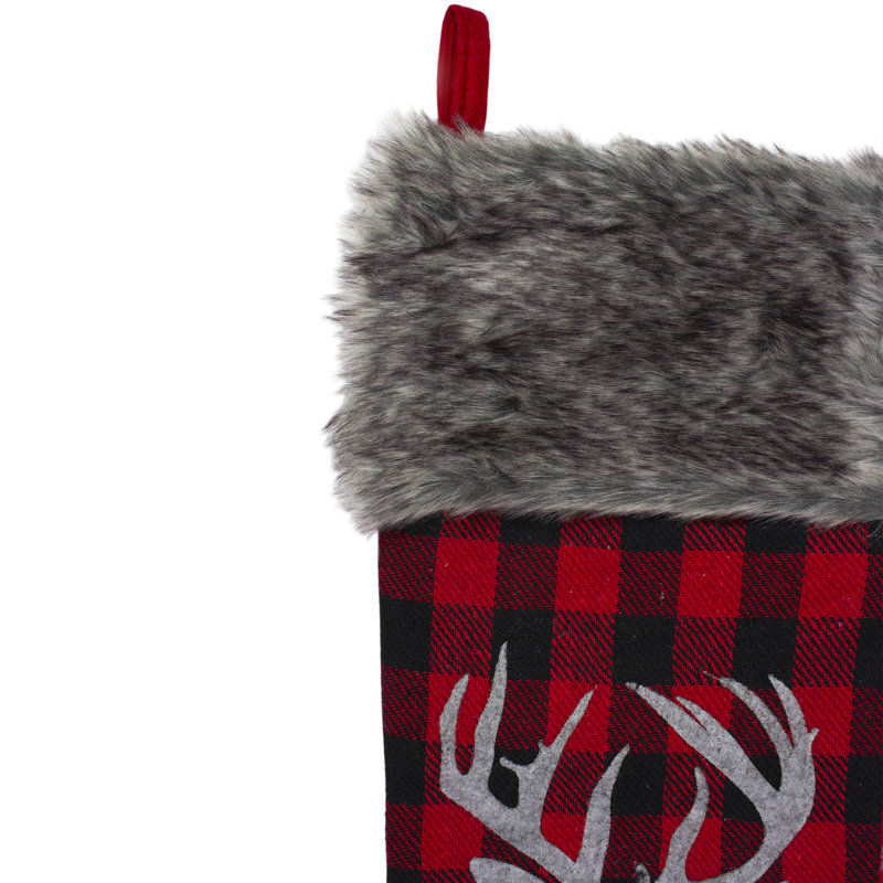 Chaussette de Noël renne à carreaux rouge et noir 20,5 po Lekeia