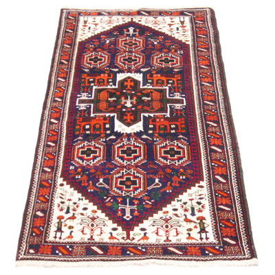 Tapis unique en laine noué à la main nouvel âge de 3 pi 8 po x 7 pi 3 po Royal