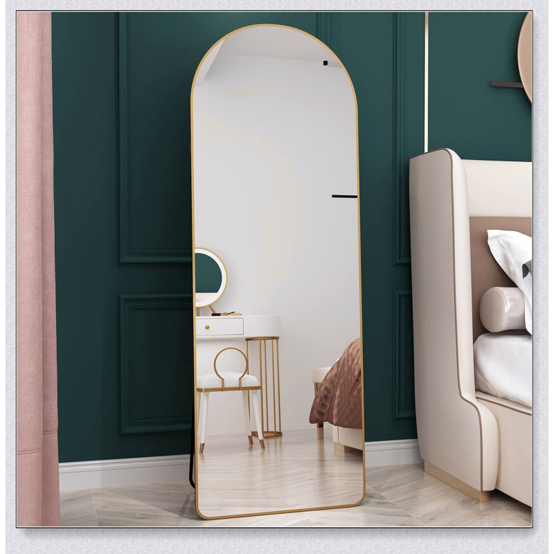4Th Generation Floor-Mounted Full-Length Mirror With Arched Aluminum Alloy Frame, Perfect For Bathroom And Bedroom