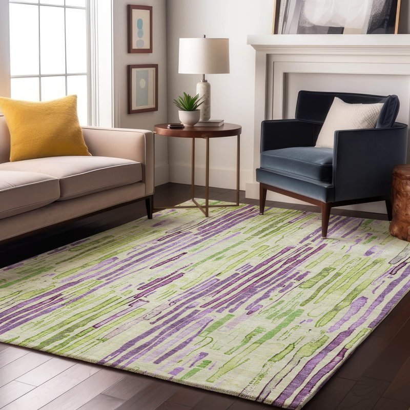 Tapis à rayures Mehara AMF1684 lavable à la machine de qualité supérieure, Rectangle 10 pi x 14 pi