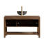 Meuble-lavabo de salle de bain INDIGO 48 po, armoire de rangement autoportante en contreplaqué avec 3 portes diagonales et tablette ouverte, lavabo en céramique à motif de pierre noire et plateau en pierre frittée blanc de Carrare, grain de bois noyer foncé-131095734