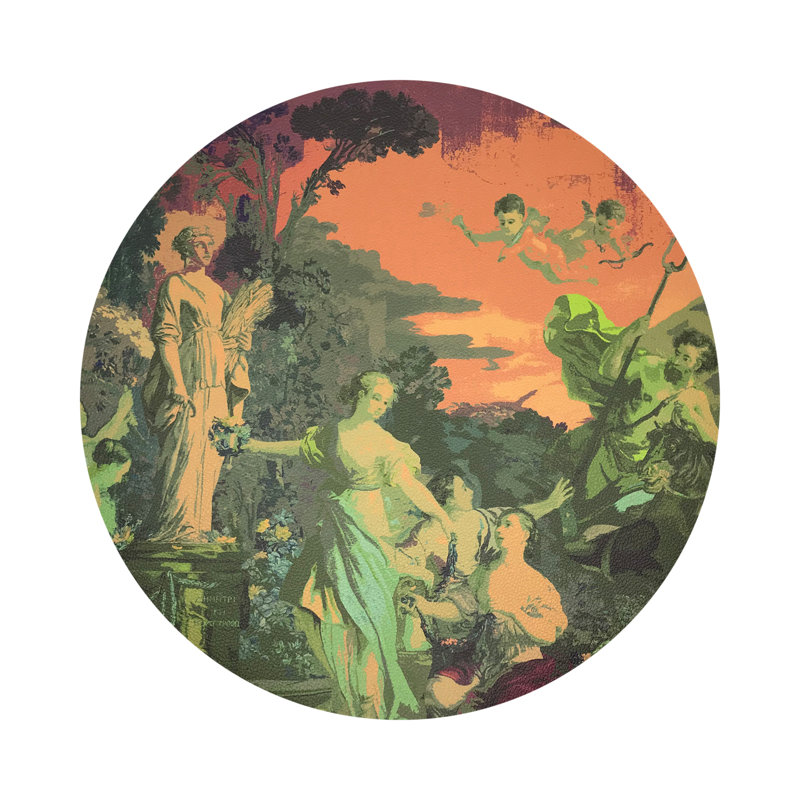 Cyprus Picnic Pop Pink Vegan Leather Round Coasters, Acid Green